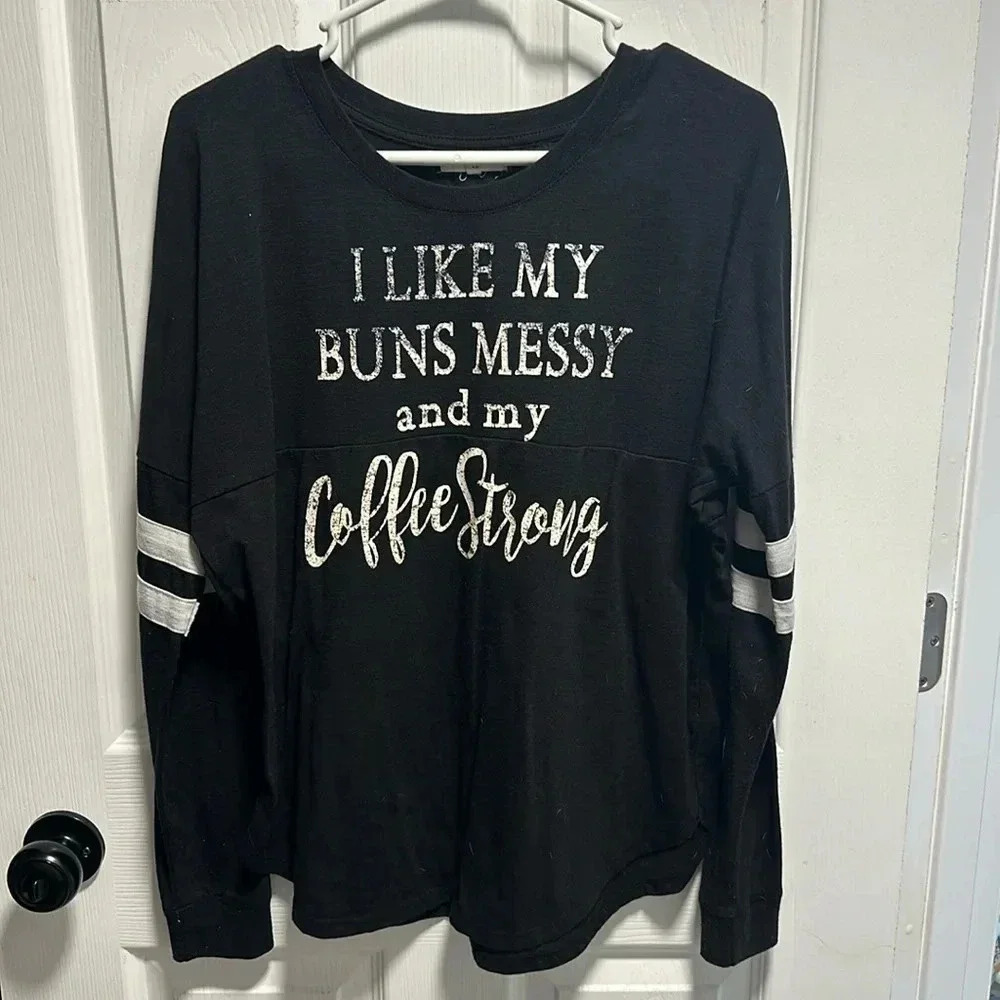 Maurice’s coffee graffic long sleeve top. - Picture 3 of 5